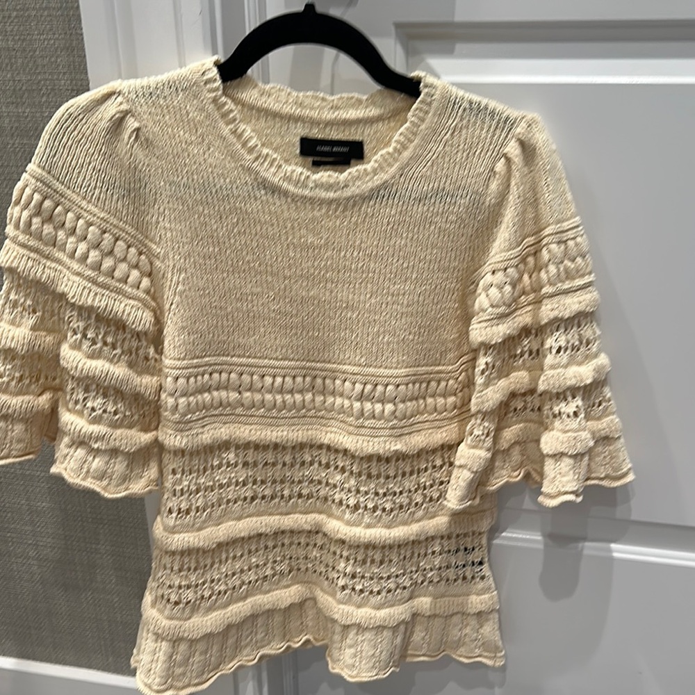 Cream Knit Short Sleeve Sweater
